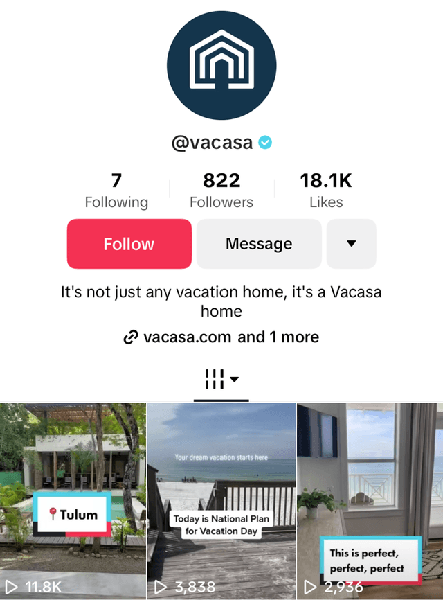 Vacasa TikTok Profile - 822 followers